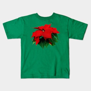 Poinsettias - Poinsettia and Leaves Kids T-Shirt